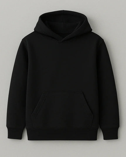 Felpa nera unisex bambino con polsini e fondo elasticizzato