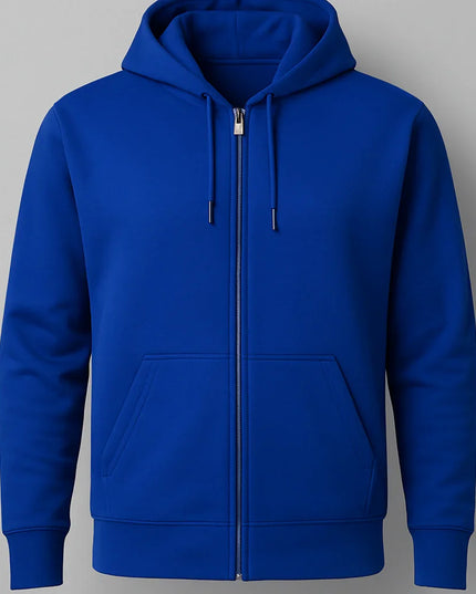 Felpa blu royal unisex con cappuccio e zip frontale