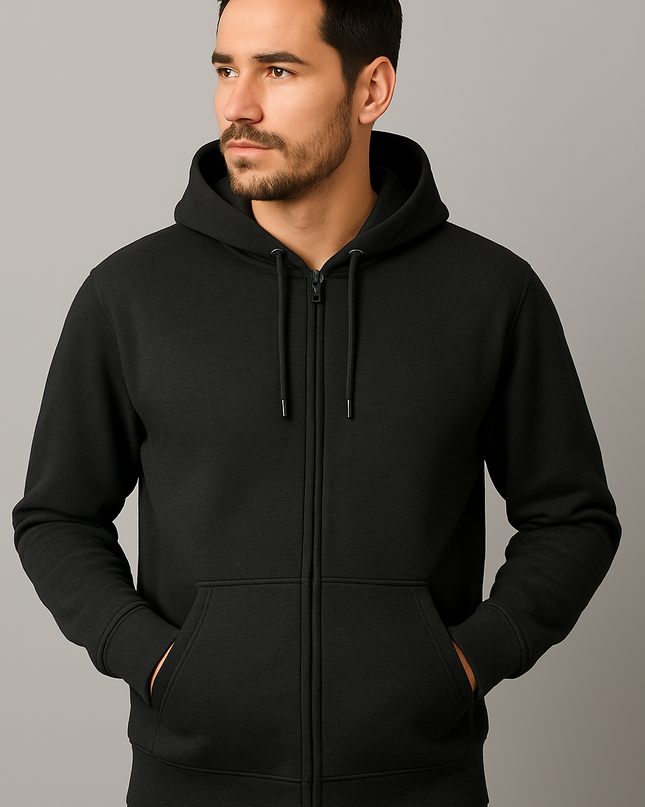 Felpa con Cappuccio e Zip – Unisex, Foderata, Tasche Frontali