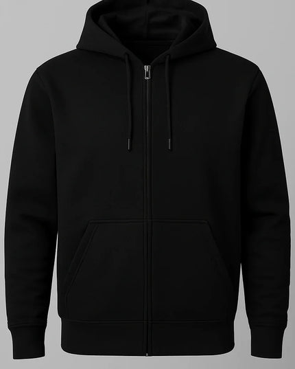 Felpa nera full zip con fondo elasticizzato e tasche