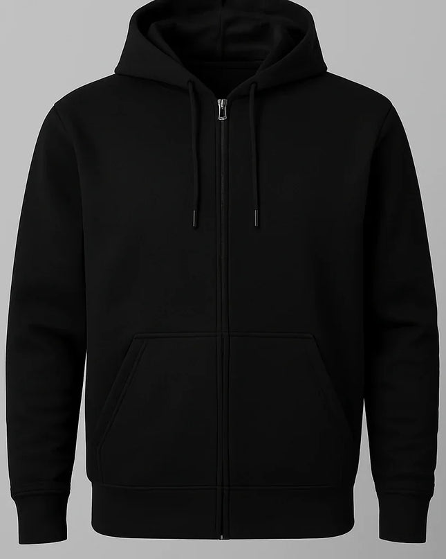 Felpa nera full zip con fondo elasticizzato e tasche