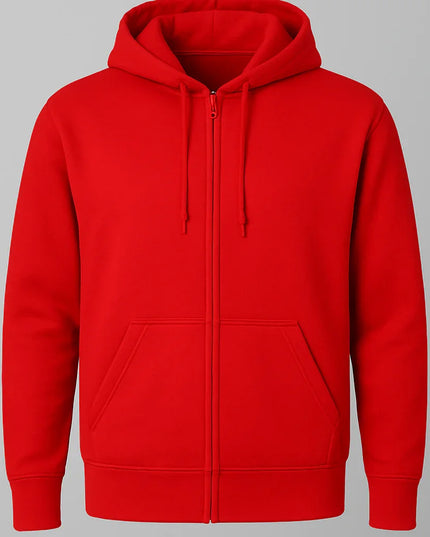 Felpa rossa con zip intera e maniche lunghe