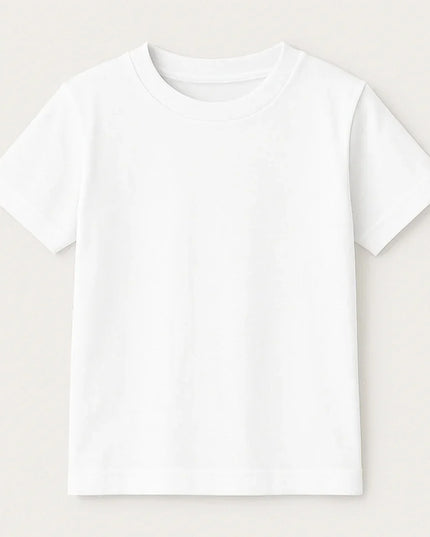 T-shirt bianca da bambina con maniche corte e collo a costina