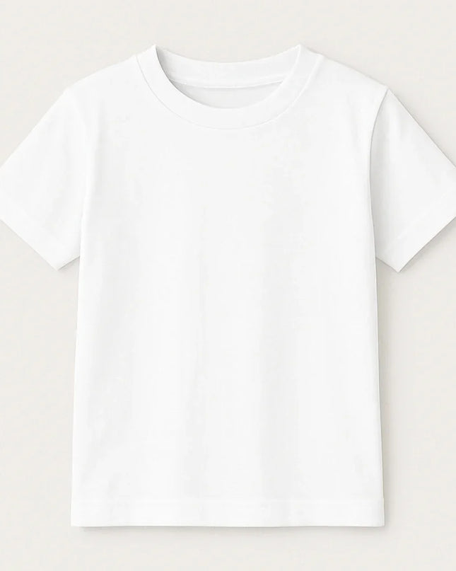 T-shirt bianca da bambina con maniche corte e collo a costina