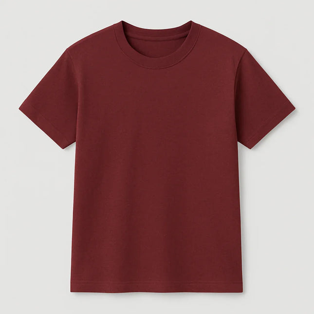 T-shirt bordeaux bimbo, girocollo con doppia cucitura