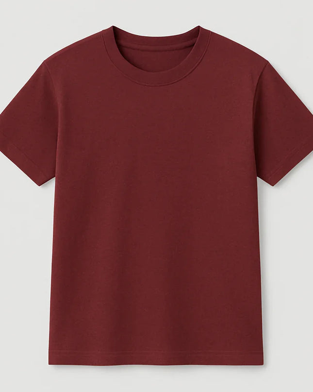 T-shirt bordeaux bimbo, girocollo con doppia cucitura