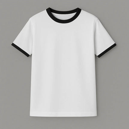 T-shirt bianca uomo con colletto e maniche blu navy a contrasto
