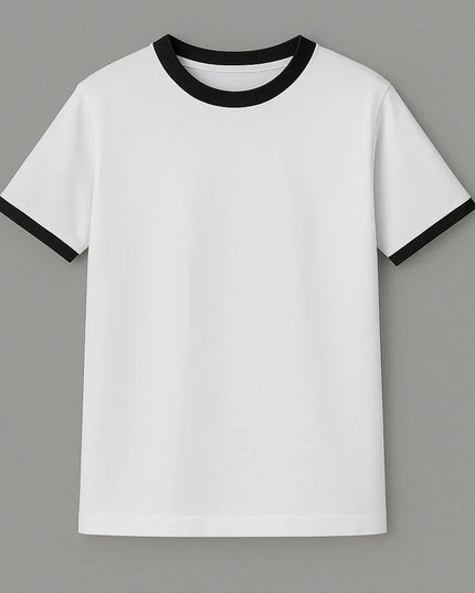 T-shirt bianca uomo con colletto e maniche blu navy a contrasto