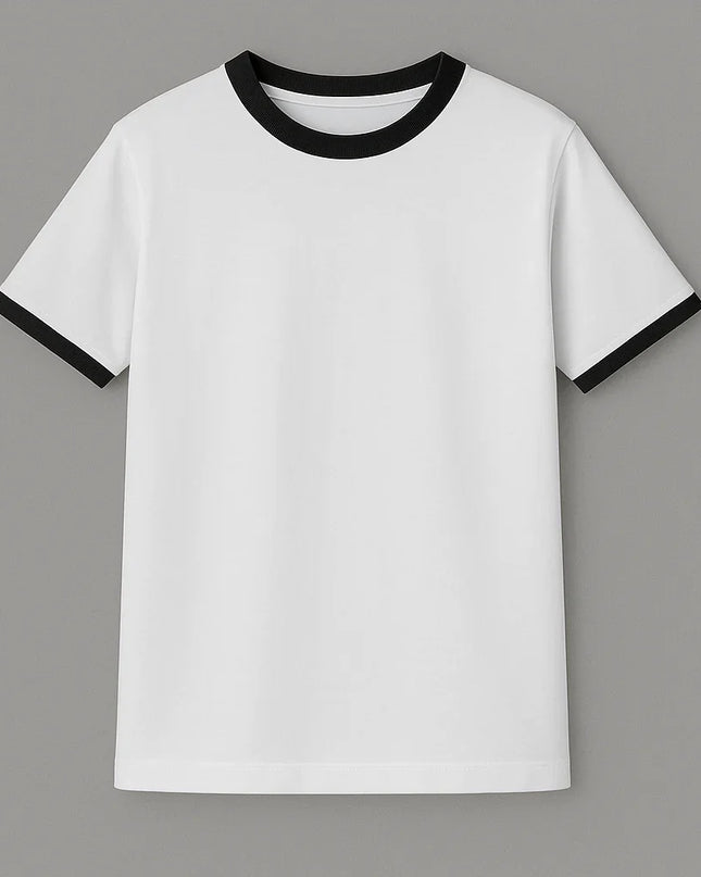 T-shirt bianca uomo con colletto e maniche blu navy a contrasto