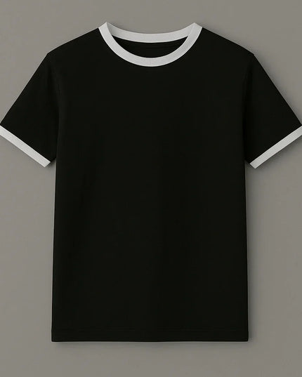 Maglietta navy blue uomo con bordo maniche e collo bianchi