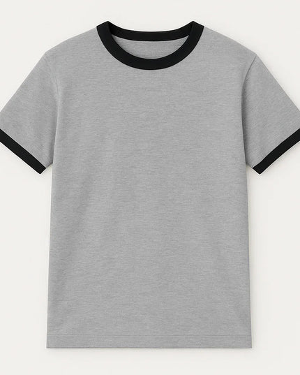 Maglietta grigio melange uomo con bordo maniche e collo blu navy
