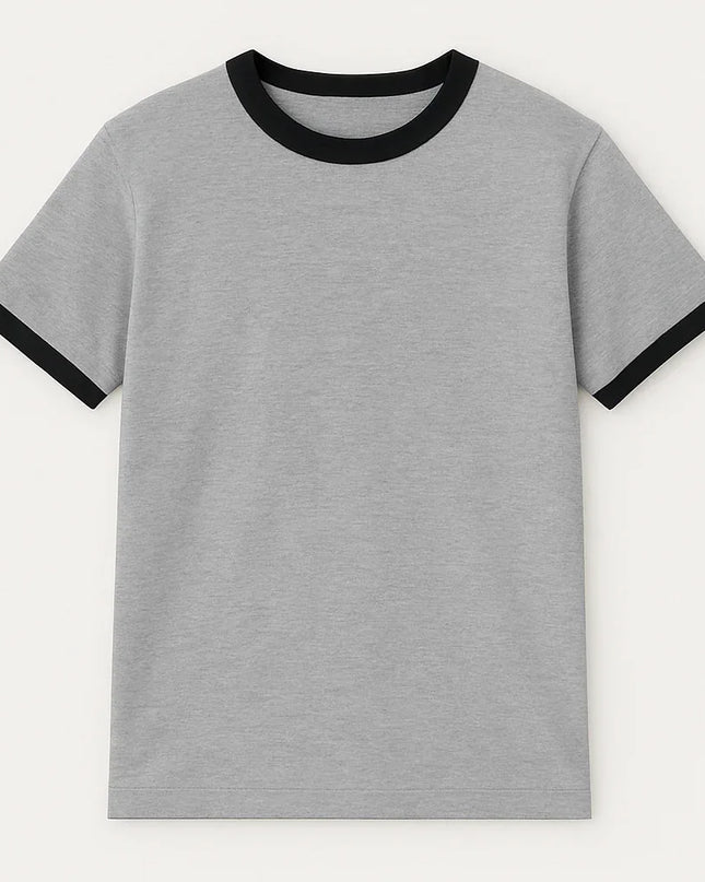 Maglietta grigio melange uomo con bordo maniche e collo blu navy