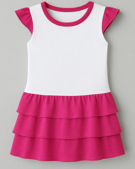 Abitino estivo bambina bianco e fucsia, 100% cotone, taglio comodo e colorato.