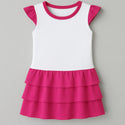 Abitino estivo bambina bianco e fucsia, 100% cotone, taglio comodo e colorato.