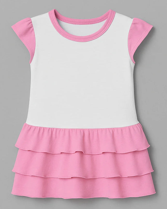 Vestitino da bambina bianco e rosa con maniche corte e gonna a balze